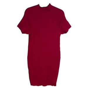 525 America Ruby Red Ribbed Mock Neck Short Sleeve Bodycon Knit Dress XL NWT